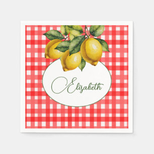 50th Italian Lemon Botanical Red White Pattern Napkins