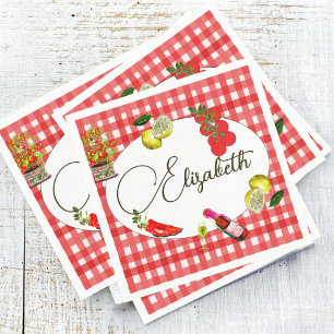 50th Italian Lemon Mediterranean Red White Pattern Napkins
