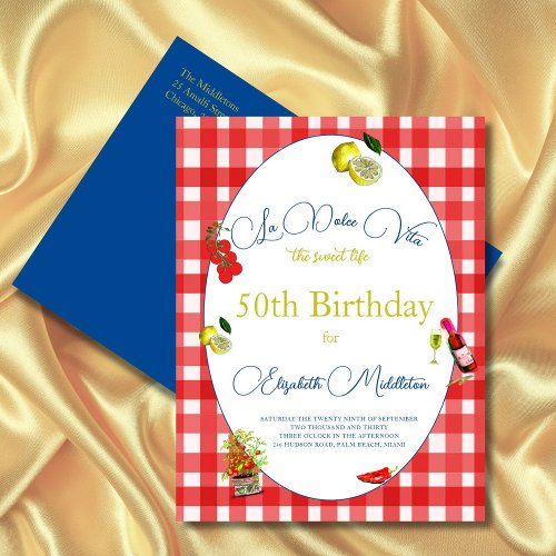 50th Italian Theme Lemon Red White Blue Invitation Postcard