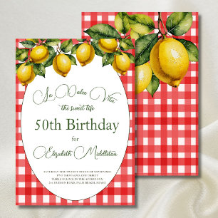 50th Italian Theme Lemon Red White Pattern Invitation