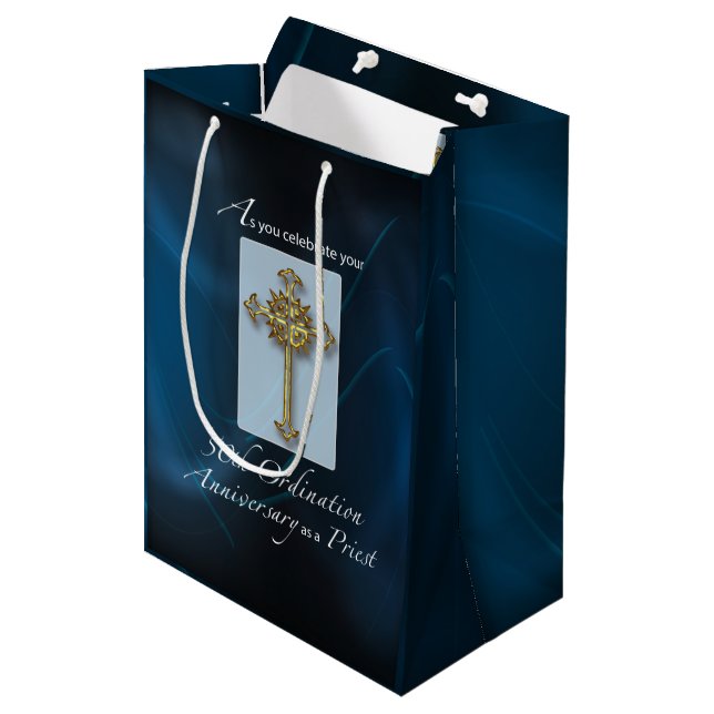 50th Jubilee Ordination Anniversary of Priest Medium Gift Bag (Front Angled)