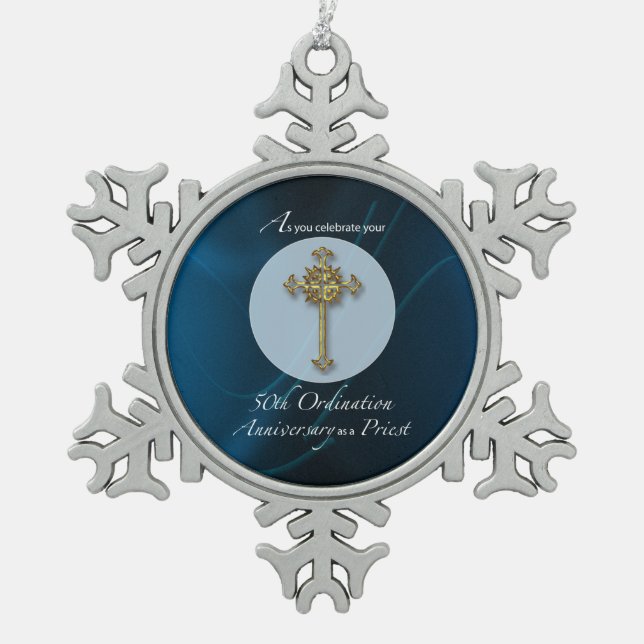 50th Jubilee Ordination Anniversary of Priest Snowflake Pewter Christmas Ornament (Front)