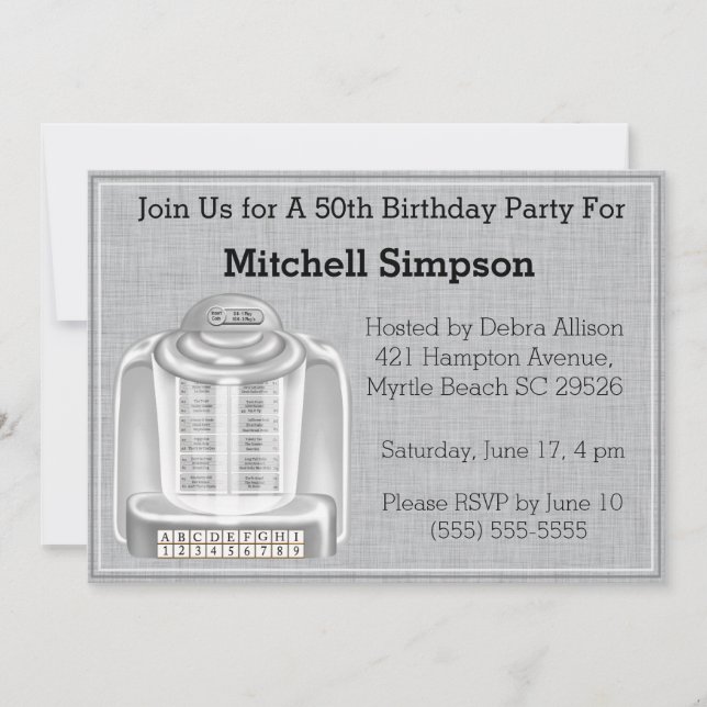 50th Jukebox  Birthday Invitations (Front)