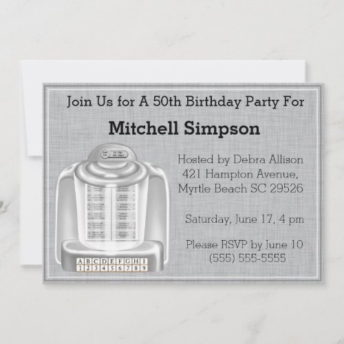 50th Jukebox  Birthday Invitations