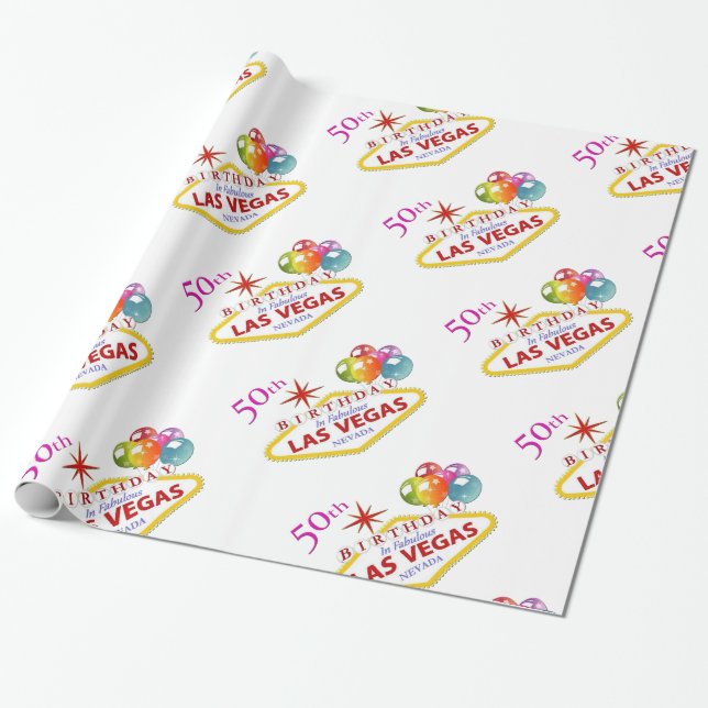 50th Las Vegas Birthday Wrapping Paper, 30" x 6' Paper (Unrolled)