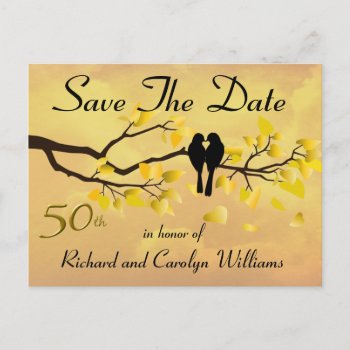 50th Lovebirds Anniversary Save The Date Announcement Postcard by NightOwlsMenagerie at Zazzle