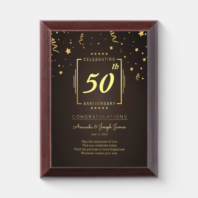 50th Luxury Wedding Anniversary Award Plaque (Vertical)