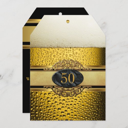 50th Mans Beer Black Gold Ornate Birthday Party t Invitation