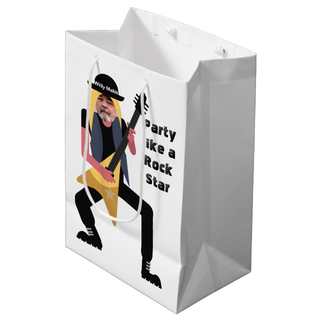  50th Mens 🎸🤣 Rockstar Birthday Guitar Funky Fun Medium Gift Bag (Front Angled)
