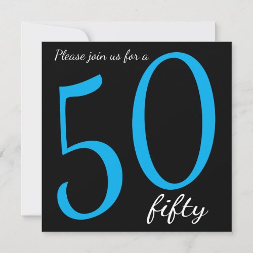 50th Milestone Birthday Party   DIY Text  Blue Invitation