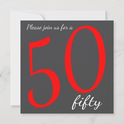 50th Milestone Birthday Party   DIY Text  Red Invitation