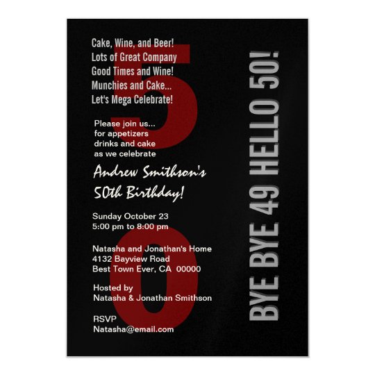 50th Modern Birthday Black Silver White Red Card