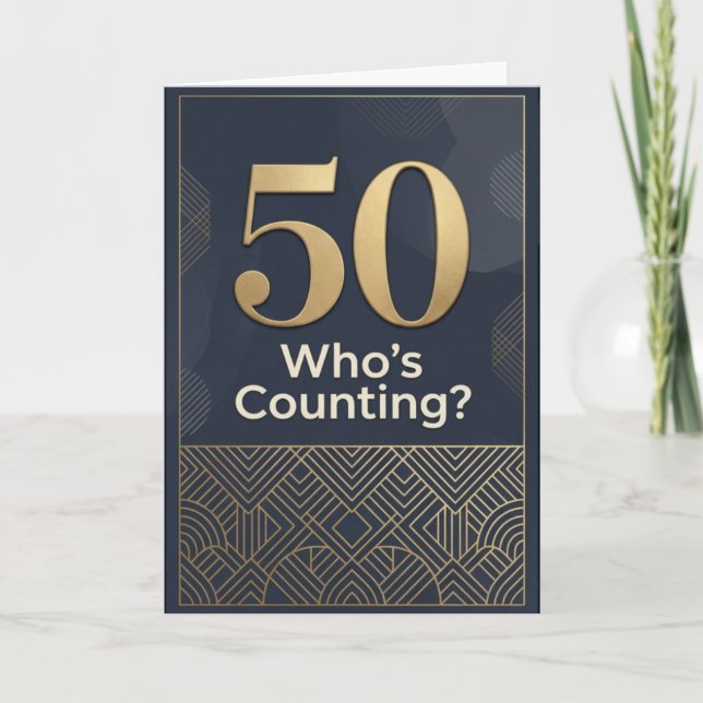 50th Modern Black Birthday  Card (Front)
