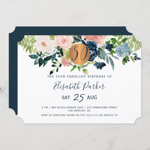 50th Modern boho flowers watercolor birthday party Invitation