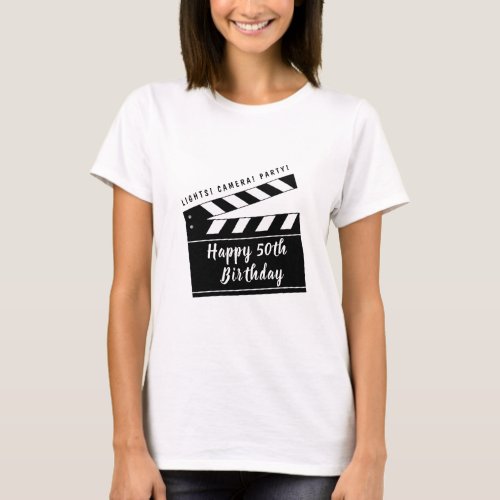 50th or Any Birthday Movie Theme Black White Party T_Shirt