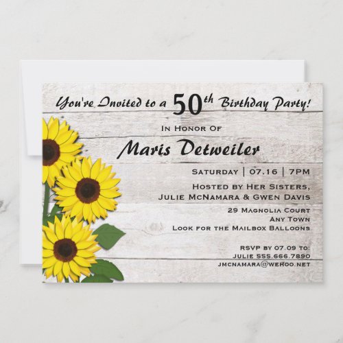 50th or Any Birthday Party Sunflower Invitations