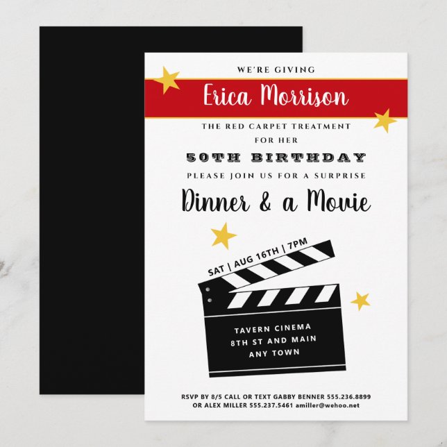 50th or Any Birthday Surprise Dinner & Movie Party Invitation (Front/Back)