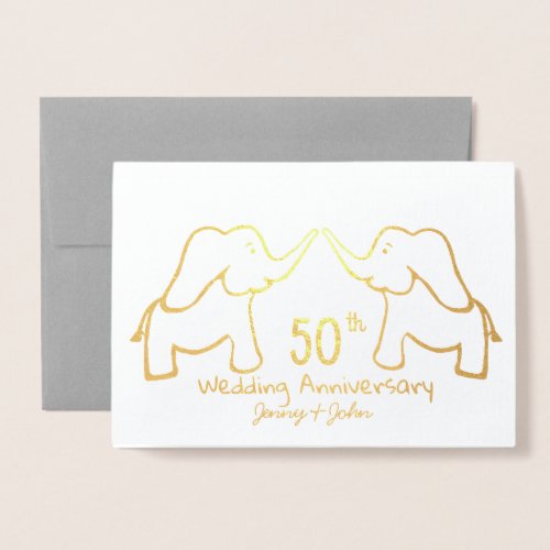 50th or any Golden Wedding Anniversary elephant Foil Card