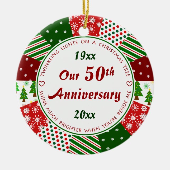 50th or Any Year Anniversary Gift Ceramic Ornament (Front)