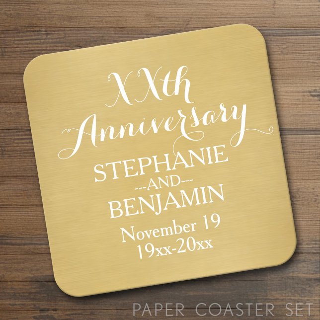 50th or Other Wedding Anniversary Personalized Square Paper Coaster (Custom Coaster Set)