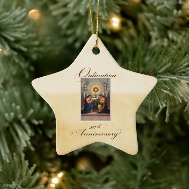 50th Ordination Anniversary Angels at Altar Ceramic Ornament (Tree)
