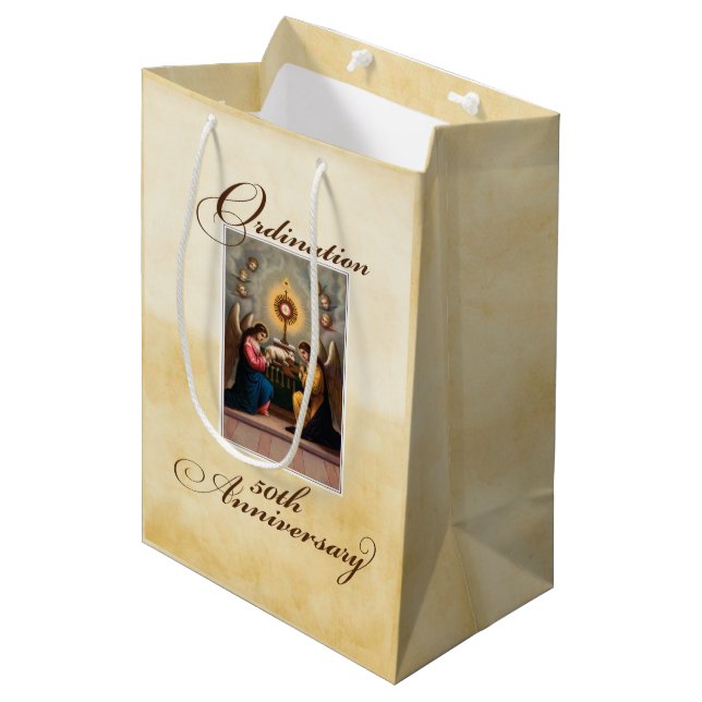 50th Ordination Anniversary Angels at Altar Medium Gift Bag (Front Angled)