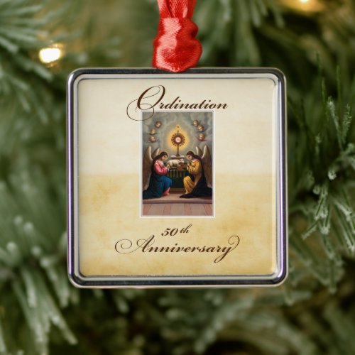 50th Ordination Anniversary Angels at Altar Metal Ornament