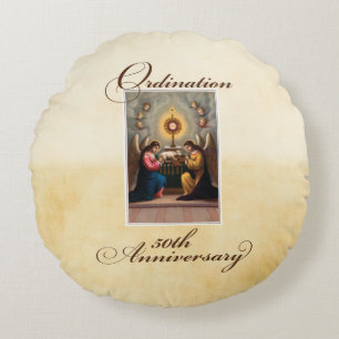 50th Ordination Anniversary Angels at Altar Round Pillow