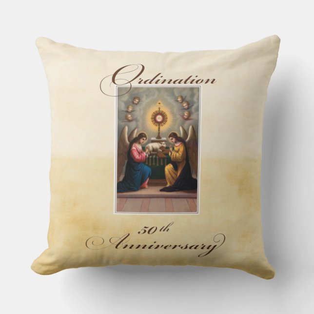 50th Ordination Anniversary Angels at Altar Throw Pillow (Front)