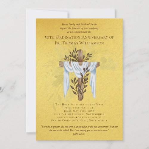 50th Ordination Anniversary Invitation Golden