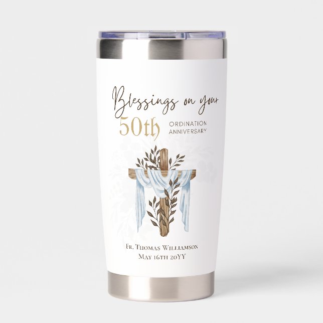 50th ORDINATION ANNIVERSARY Priest Pastor Minister Insulated Tumbler (Front)