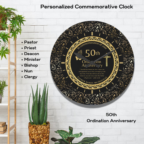 50TH Ordination Anniversary Priest PERSONALIZED  Large Clock