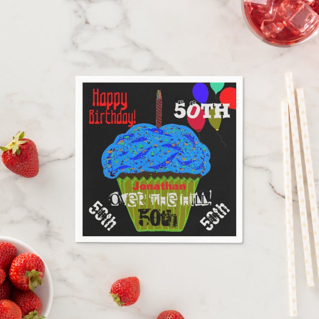 50th Over the Hill Personalized Blue Cupcake Napkins (Insitu)