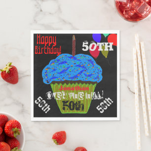 50th Over the Hill Personalized Blue Cupcake Napkins