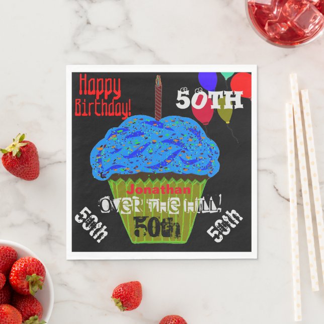 50th Over the Hill Personalized Blue Cupcake Napkins (Insitu)