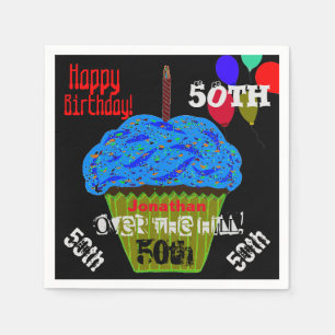 50th Over the Hill Personalized Blue Cupcake Napkins