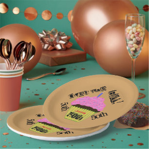 50th Over the Hill Pink Cupcake Any AGE Paper Plates