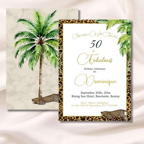 50th Palm Leopard Print Wild Birthday Invitation