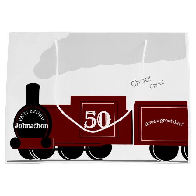 50th Personalized steam train birthday Large Gift Bag (Front)