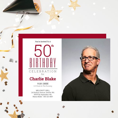 50th Photo Birthday Celebration Invitation