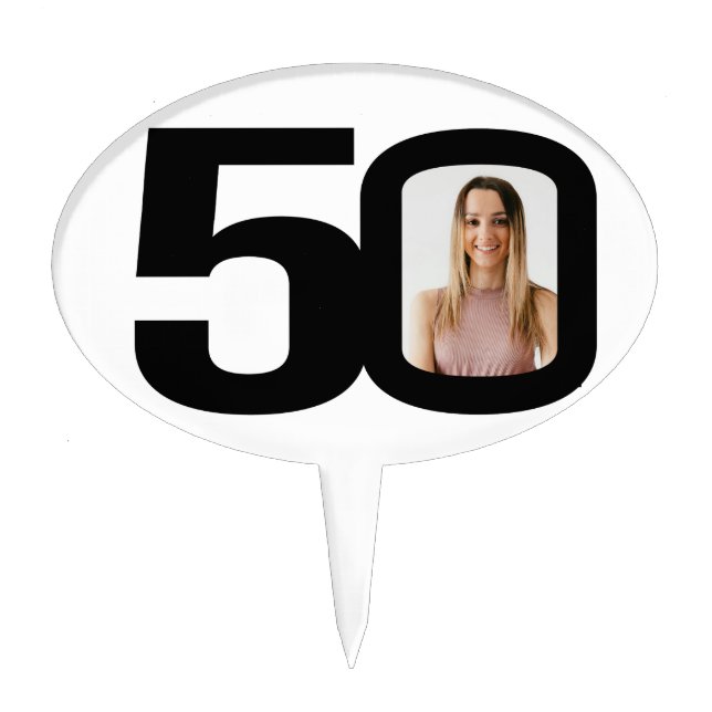 50th photo black & white birthday cake topper (Front)
