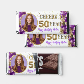 50th Photo Purple Gold Balloons Hershey Bar Favors