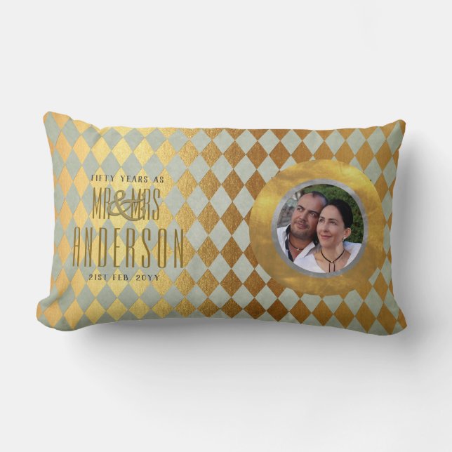 50th PHOTO Wedding Anniversary Golden Jubilee Lumbar Pillow (Front)