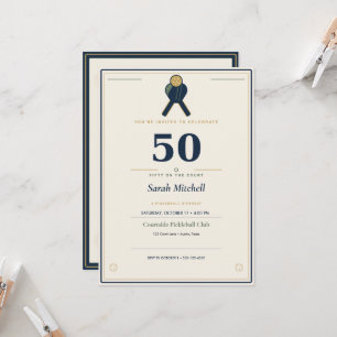 50th Pickleball Birthday Invitation Navy Gold