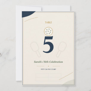 50th Pickleball Birthday Table Number Card Navy