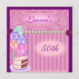 50th  Pink BirthdayPopular Damask Invitation