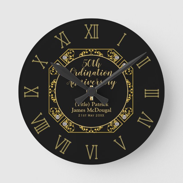 50th PRIEST Ordination Anniversary Personalized Round Clock (Front)