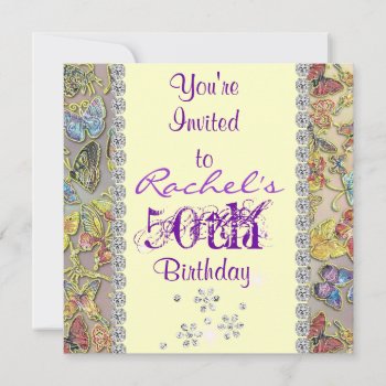 50th Purple Butterfly Birthday Invitation Bling by PersonalCustom at Zazzle
