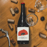 50th Red Flamenco Fan Birthday Party Wine Label<br><div class="desc">Spicy red,  Spanish-themed 50th birthday party wine bottle label featuring a hand-drawn flamenco dancer fan illustration in bold red and black colors.</div>