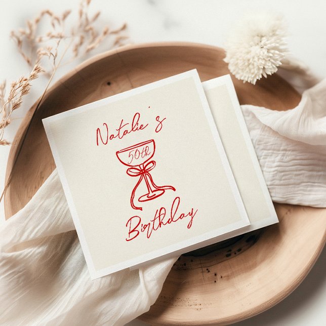 50th Retro Hand Drawn Bow Champagne Glass Birthday Napkins (Creator Uploaded)